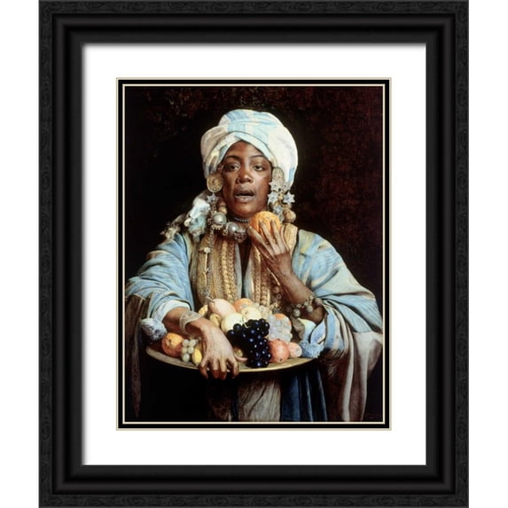 Signorini, Giuseppe 19x24 Black Ornate Wood Framed with Double Matting Museum Art Print Titled - A North African Fruit Vendor