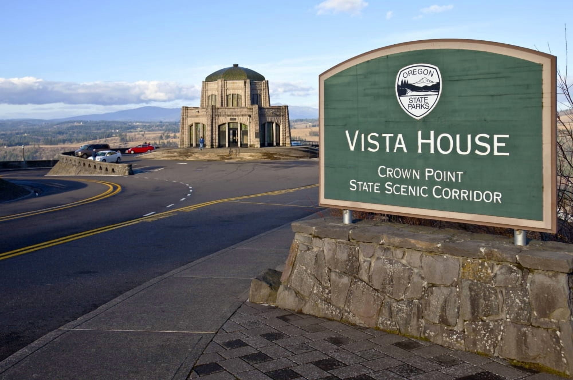 Signpost at Vista House Crown Point Multnomah County Oregon USA Canvas Art - Panoramic Images (12 x 36)