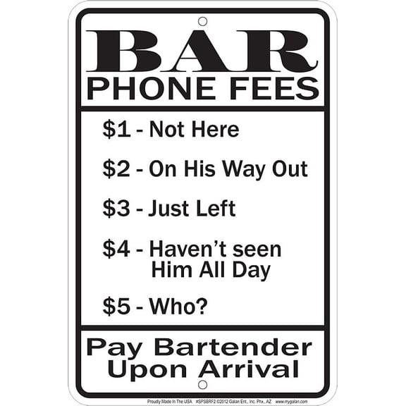 Signs 4 Fun Decorative Parking Sign | Bar Phone Fees | 8 x 12 | Embossed Aluminum Sign | Made in the USA | SPSBRF2