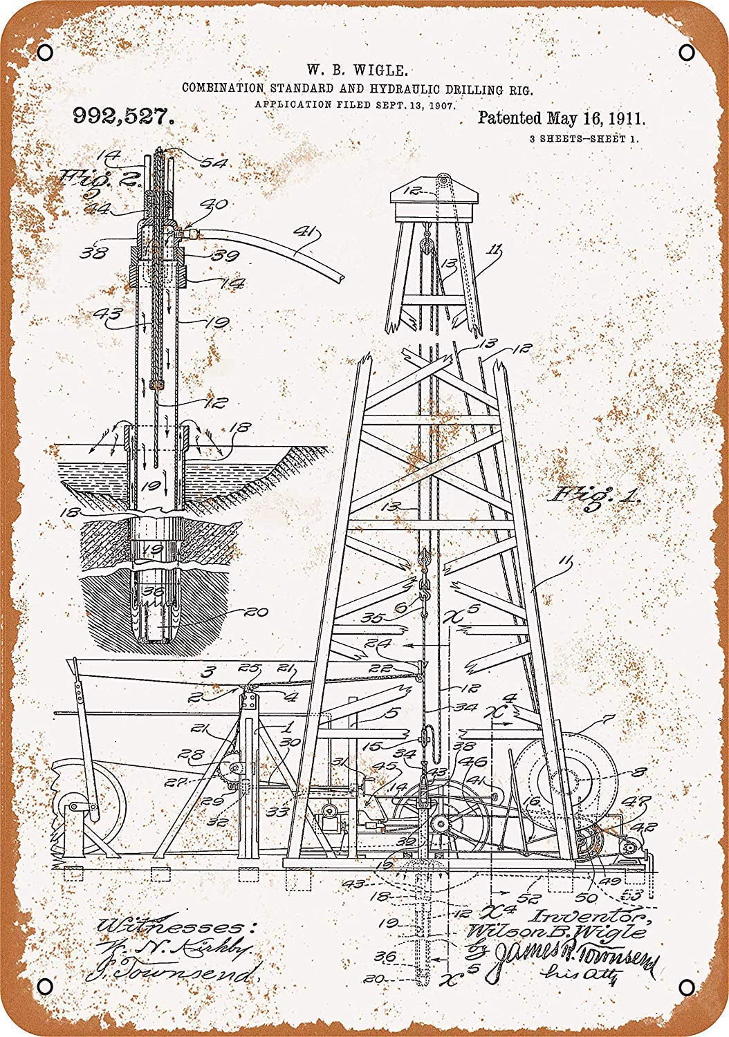 Signs 8 x 12 Aluminum Sign - Oil Drilling Rig Patent - Metal Sign ...