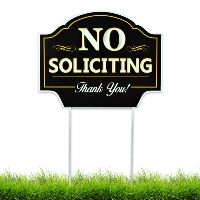 Signs Authority No Soliciting Sign for House - 11.5"x9" Durable Coroplast with Metal H-Stake - No Solicitors Sign for Front Door - Non-Reflective No Soliciting Yard Sign Deter Door Knockers