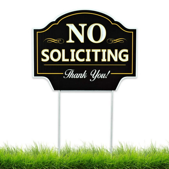 Signs Authority No Soliciting Sign for House - 11.5"x9" Durable Coroplast with Metal H-Stake - No Solicitors Sign for Front Door - Non-Reflective No Soliciting Yard Sign Deter Door Knockers
