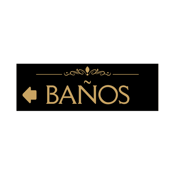 Signs ByLITA Basic Baños Left Arrow Directional Sign (Black Gold) - Large