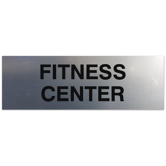 Signs ByLITA Basic Fitness Center Sign - Laser-Engraved Lettering | Durable ABS Plastic | Vibrant Colors | Powerful Foam Tape (Brushed Silver) - Small