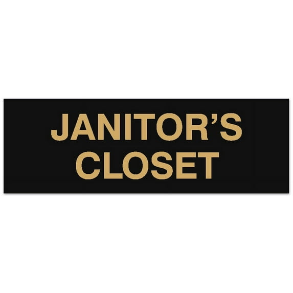 Signs ByLITA Basic Janitor's Closet Sign - Laser-Engraved Lettering | Durable ABS Plastic | Vibrant Colors | Powerful Foam Tape (Black Gold) - Large