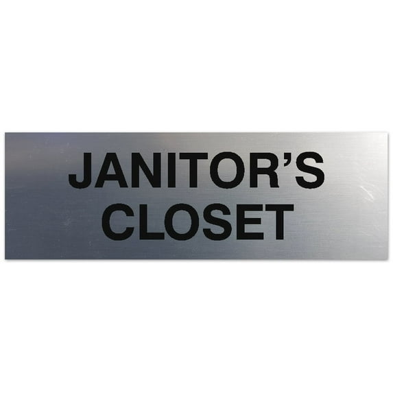 Signs ByLITA Basic Janitor's Closet Sign - Laser-Engraved Lettering | Durable ABS Plastic | Vibrant Colors | Powerful Foam Tape (Brushed Silver) - Small