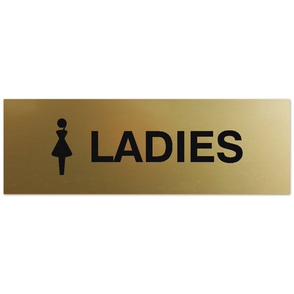 Signs ByLITA Basic Ladies Figurine Sign - Laser-Engraved Lettering | Durable ABS Plastic | Vibrant Colors | Powerful Foam Tape (Brushed Gold) - Medium