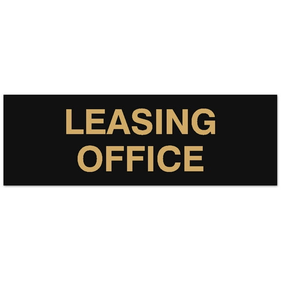 Signs ByLITA Basic Leasing Office Sign - Laser-Engraved Lettering | Durable ABS Plastic | Vibrant Colors | Powerful Foam Tape (Black /Gold) - Small