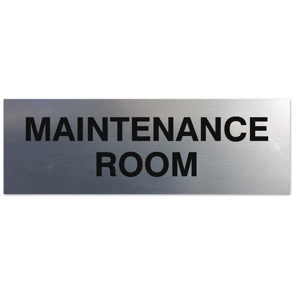 Signs ByLITA Basic Maintenance Room Sign - Laser-Engraved Lettering | Durable ABS Plastic | Vibrant Colors | Powerful Foam Tape (Brushed Silver) - Small