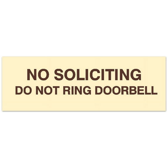 Signs ByLITA Basic No Soliciting do not ring doorbell Sign - Laser-Engraved Lettering | Durable ABS Plastic | Vibrant Colors | Powerful Foam Tape (Ivory/Dark Brown) - Medium