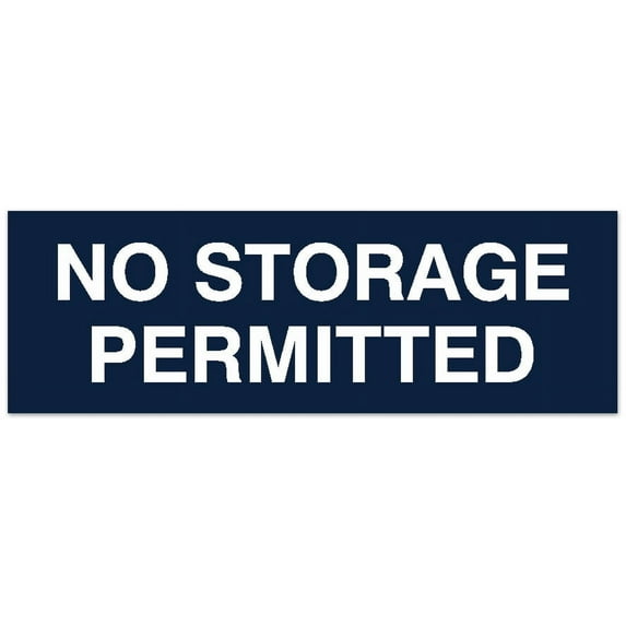Signs ByLITA Basic No Storage Permitted Sign - Laser-Engraved Lettering | Durable ABS Plastic | Vibrant Colors | Powerful Foam Tape (Navy Blue / White) - Medium
