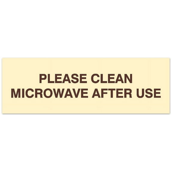 Signs ByLITA Basic Please clean microwave after use Sign - Laser-Engraved Lettering | Durable ABS Plastic | Vibrant Colors | Powerful Foam Tape (Ivory/Dark Brown) - Medium