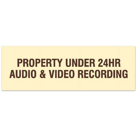Signs ByLITA Basic Property Under 24 Audio Video Recording Sign - Laser-Engraved Lettering | Durable ABS Plastic | Vibrant Colors | Powerful Foam Tape (Ivory/Dark Brown) - Large