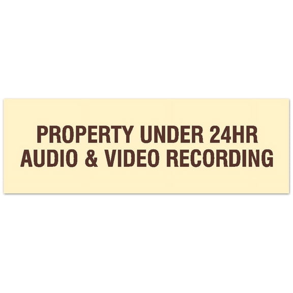 Signs ByLITA Basic Property Under 24 Audio Video Recording Sign - Laser-Engraved Lettering | Durable ABS Plastic | Vibrant Colors | Powerful Foam Tape (Ivory/Dark Brown) - Small