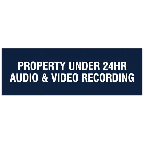 Signs ByLITA Basic Property Under 24 Audio Video Recording Sign - Laser-Engraved Lettering | Durable ABS Plastic | Vibrant Colors | Powerful Foam Tape (Navy Blue / White) - Small