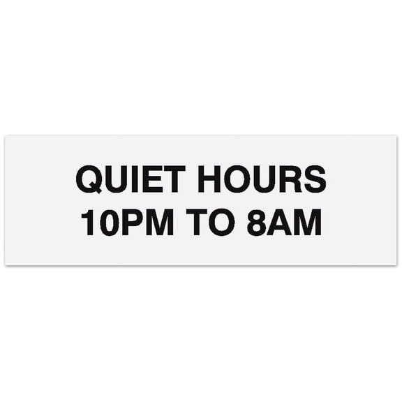 Signs ByLITA Basic Quiet Hours 10pm to 8am Sign - Laser-Engraved Lettering | Durable ABS Plastic | Vibrant Colors | Powerful Foam Tape (White) - Small