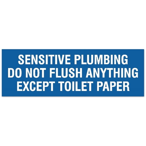 Signs ByLITA Basic Sensitive plumbing do not flush anything except toilet paper Sign - Laser-Engraved Lettering | Durable ABS Plastic | Vibrant Colors | Powerful Foam Tape (Blue) - Small