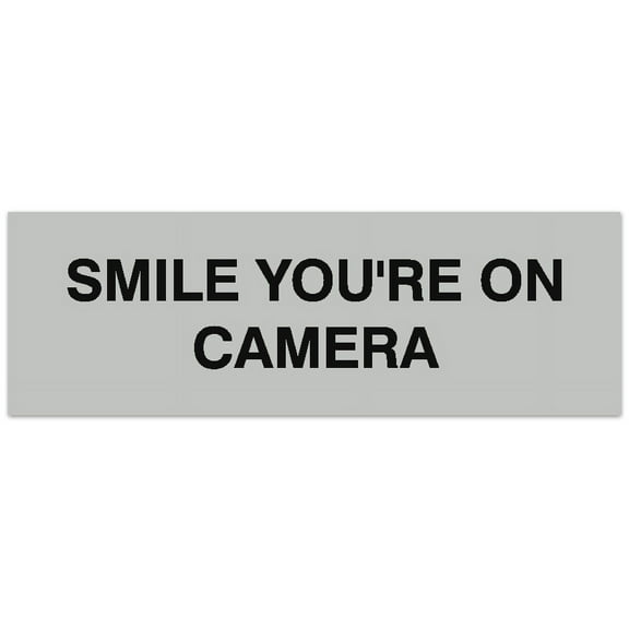 Signs ByLITA Basic Smile you're on camera Sign - Laser-Engraved Lettering | Durable ABS Plastic | Vibrant Colors | Powerful Foam Tape (Lt Gray) - Small