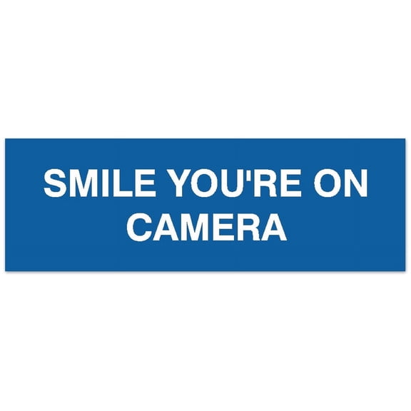 Signs ByLITA Basic Smile you're on camera Sign - Laser-Engraved Lettering | Durable ABS Plastic | Vibrant Colors | Powerful Foam Tape (Blue) - Small