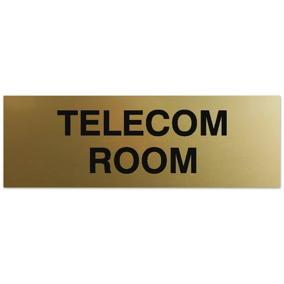 Signs ByLITA Basic Telecom Room Sign - Laser-Engraved Lettering | Durable ABS Plastic | Vibrant Colors | Powerful Foam Tape (Brushed Gold) - Medium