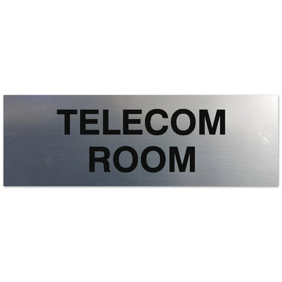 Signs ByLITA Basic Telecom Room Sign - Laser-Engraved Lettering | Durable ABS Plastic | Vibrant Colors | Powerful Foam Tape (Brushed Silver) - Large