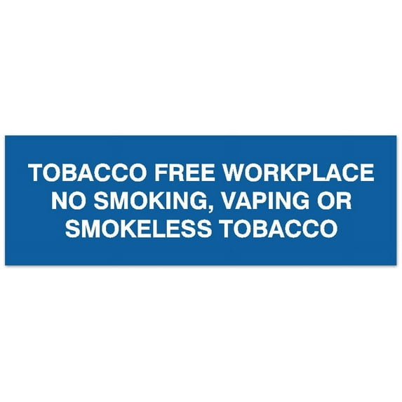 Signs ByLITA Basic Tobacco Free Workplace No smoking, vaping or smokeless tobacco Sign - Laser-Engraved Lettering | Durable ABS Plastic | Vibrant Colors | Powerful Foam Tape (Blue) - Large
