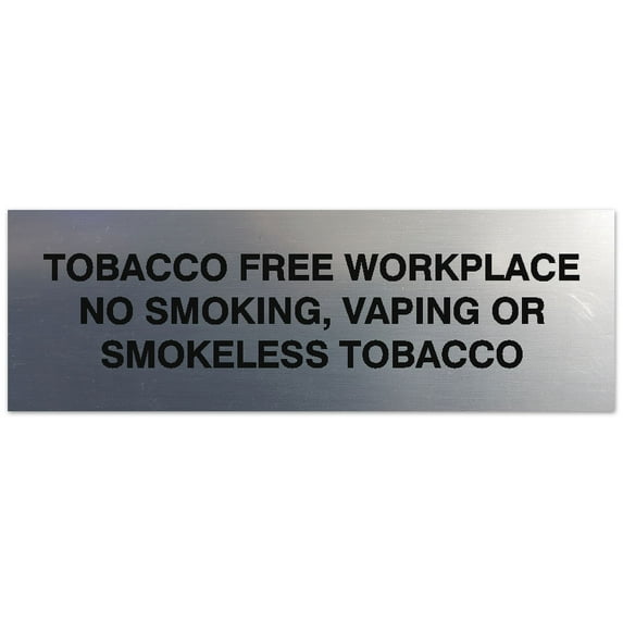 Signs ByLITA Basic Tobacco Free Workplace No smoking, vaping or smokeless tobacco Sign - Laser-Engraved Lettering | Durable ABS Plastic | Vibrant Colors | Powerful Foam Tape (Brushed Silver) - Medium