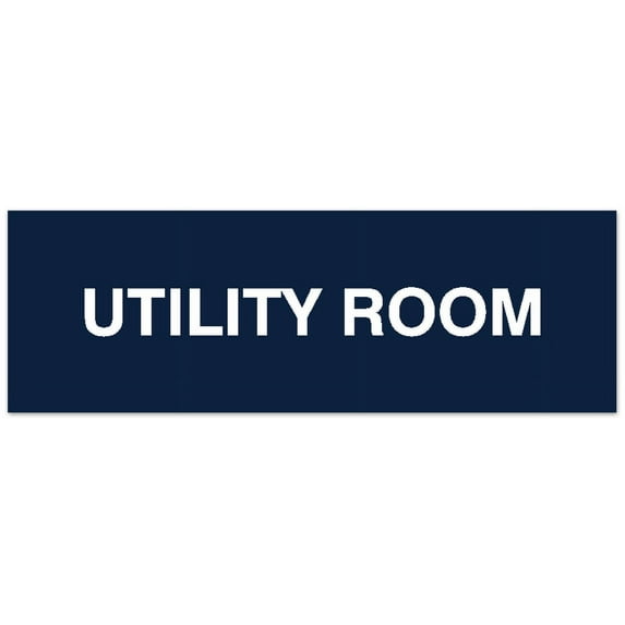Signs ByLITA Basic Utility Room Sign - Laser-Engraved Lettering | Durable ABS Plastic | Vibrant Colors | Powerful Foam Tape (Navy Blue / White) - Small