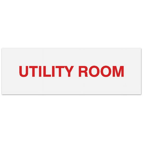 Signs ByLITA Basic Utility Room Sign - Laser-Engraved Lettering | Durable ABS Plastic | Vibrant Colors | Powerful Foam Tape (White/Red) - Large