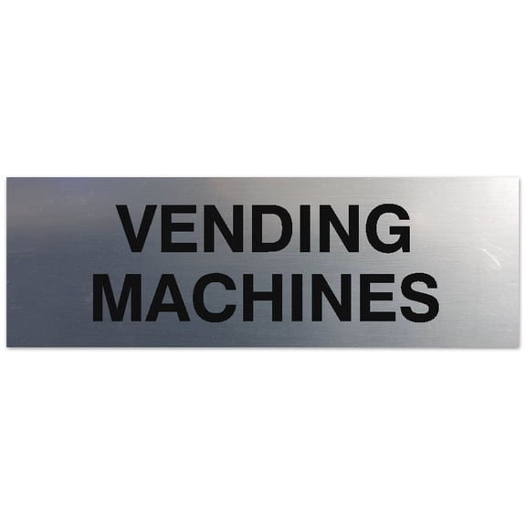 Signs ByLITA Basic Vending Machines Sign - Laser-Engraved Lettering | Durable ABS Plastic | Vibrant Colors | Powerful Foam Tape (Brushed Silver) - Small