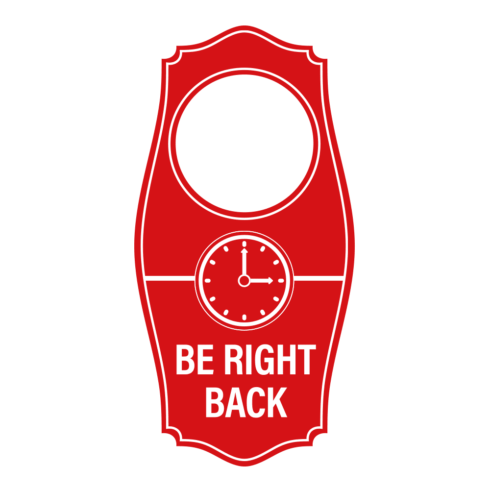 Türschild 'Be Right Back' – Schwarz, 20,3 X 10,2 Cm – Lasergraviert, Für Türknauf (6,3 Cm Loch)