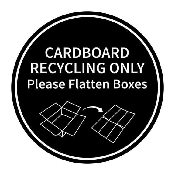 Signs ByLITA Circle Cardboard Recycling Only Please Flatten Boxes Sign (Black) - Small