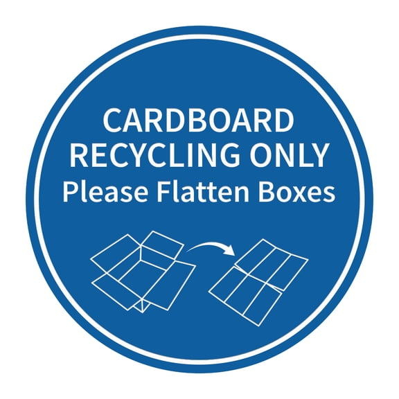 Signs ByLITA Circle Cardboard Recycling Only Please Flatten Boxes Sign (Blue) - Small