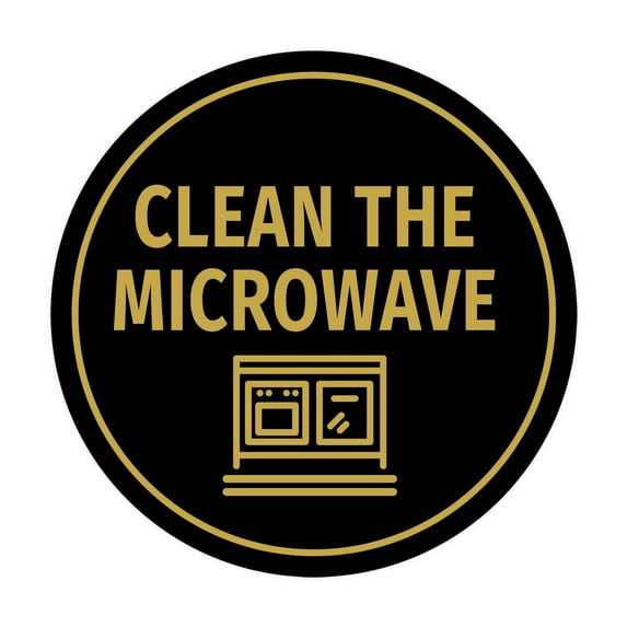 Signs ByLITA Circle Clean The Microwave Sign (Black Gold) - Large