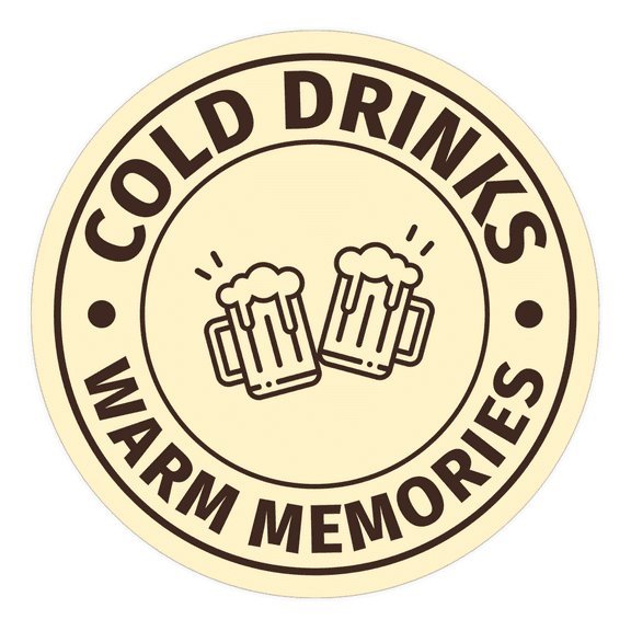 Signs ByLITA Circle Cold Drinks, Warm Memories ABS Plastic | Laser Engraved | Easy Installation | Elegant Design Sign (Ivory/Dark Brown) - Medium