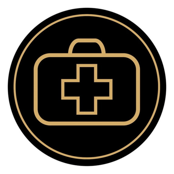 Signs ByLITA Circle First Aid Graphic Door or Wall Sign | Easy Installation | Durable Construction | Promote Health And Safety | (Black Gold) - Medium