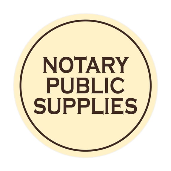Signs ByLITA Circle Notary Public Supplies Sign (Ivory/Dark Brown) - Large