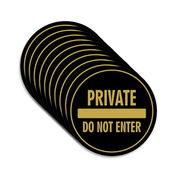 Signs ByLITA Circle Private Do Not Enter Sign (Black Gold) - Large (10 Pack)