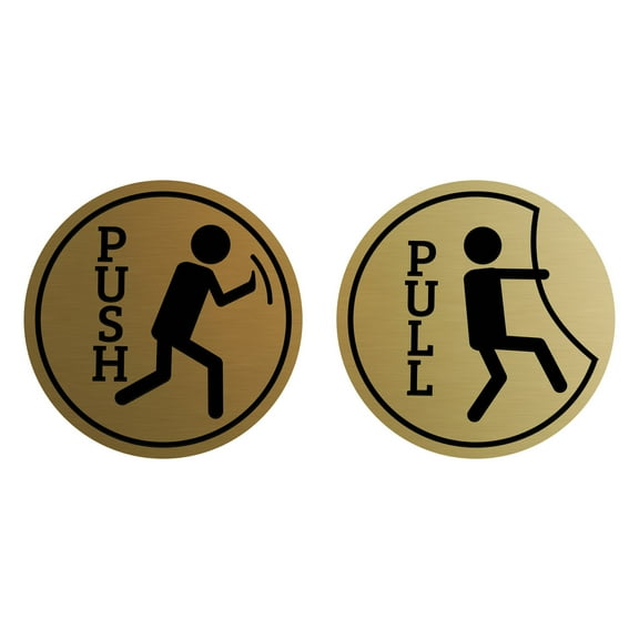 Signs ByLITA Circle Push and Pull Door Signs (Fun) Door Sign (Brushed Gold) - Medium