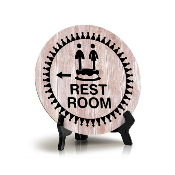 Signs ByLITA Circle Rest Room Wood Color Table Sign (5x5)
