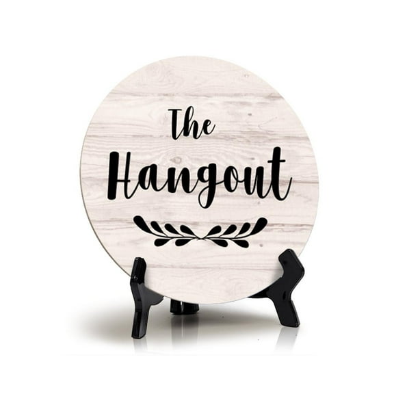 Signs ByLITA Circle The Hangout Wood Color, Entrance Decor Table Sign (5"x5')