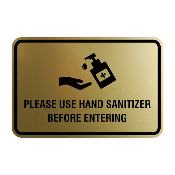Signs ByLITA Classic Frame Please Use Hand Before Entering Sign (Brushed Gold) - Medium 5x7"