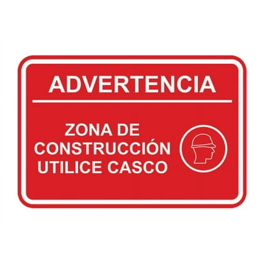 Signs ByLITA Classic Framed Advertencia Zona de construcción Utilice casco Door or Wall Sign Easy Installation | Health And Safety | Building And Hospitality Sign (Red) - Large