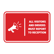Signs ByLITA Classic Framed All Visitors And Drivers Must Report To Reception Door or Wall Sign Easy Installation | Health And Safety | Building And Hospitality Sign (Red) - Large