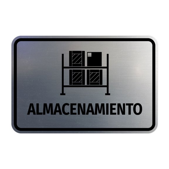 Signs ByLITA Classic Framed Almacenamiento vector Durable ABS Plastic | Laser Engraved | Easy Installation | Elegant Design Sign (Brushed Silver) - Small