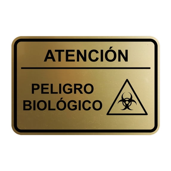 Signs ByLITA Classic Framed Atención Peligro biológico Door or Wall Sign Easy Installation | Health And Safety | Building And Hospitality Sign (Brushed Gold) - Small