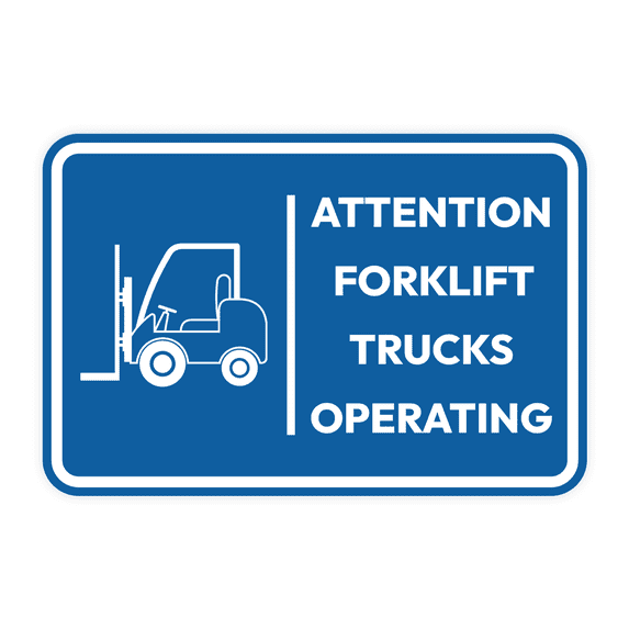Signs ByLITA Classic Framed Attention! Forklift Trucks Operating Door or Wall Sign Easy Installation | Health And Safety | Building And Hospitality Sign (Blue) - Large