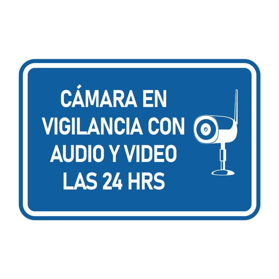 Signs ByLITA Classic Framed Cámara en Vigilancia con Audio y Video las 24 HRS Security Sign (Blue) - Medium