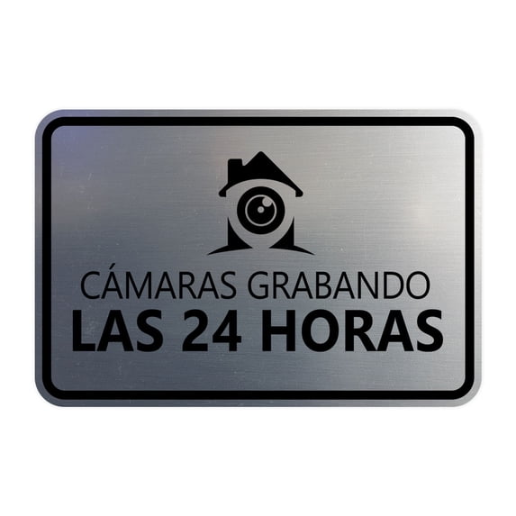 Signs ByLITA Classic Framed Cámaras Grabando las 24 horas Security Sign (Brushed Silver) - Large