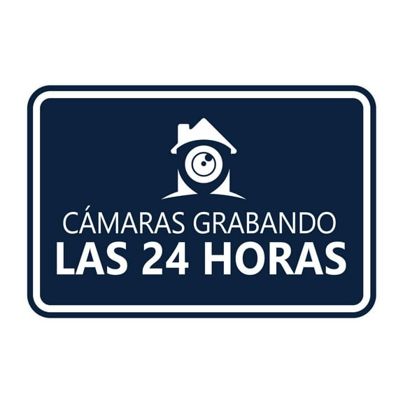 Signs ByLITA Classic Framed Cámaras Grabando las 24 horas Security Sign (Navy Blue / White) - Large